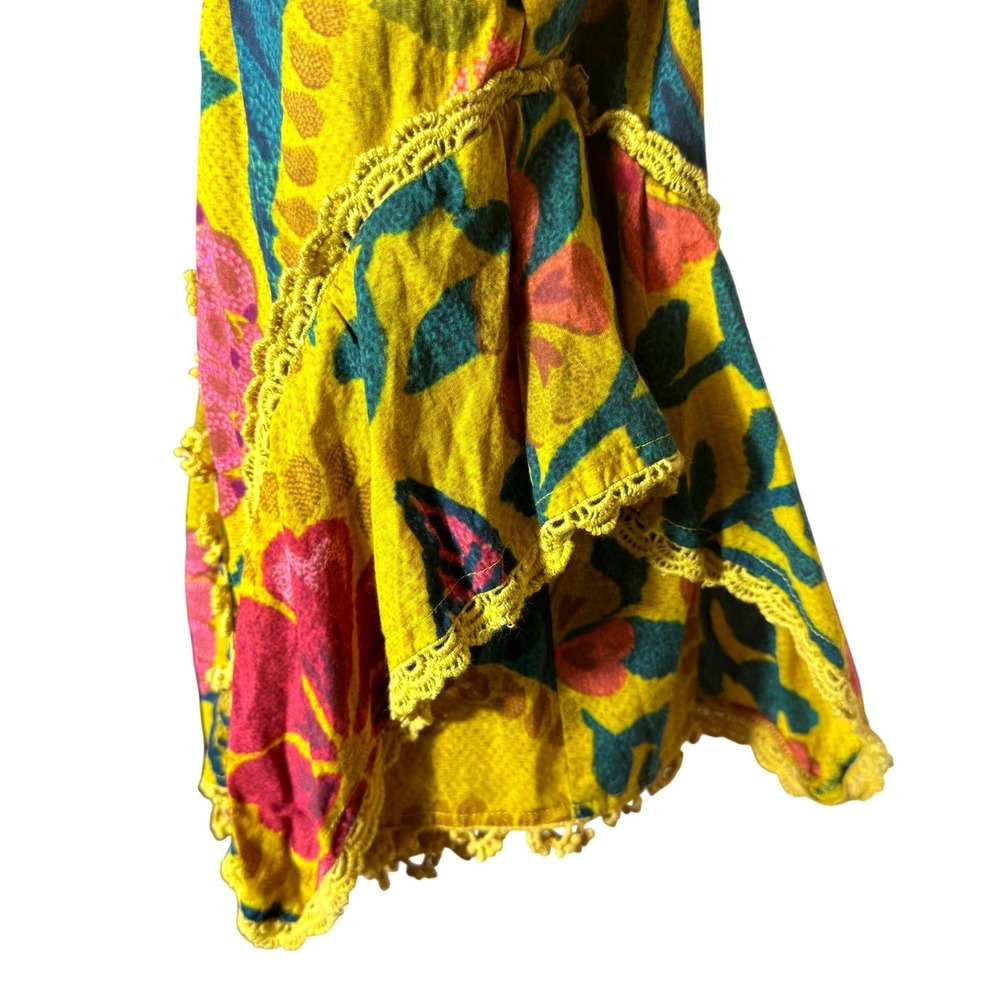 FARM Rio Yellow Tropical Tapestry Ruffled Mini Dress - Floral Long Sleeve Large - Picture 5 of 13